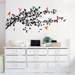 Cherry Blossom Branch with Birds Vinyl Wall Art Decal (WD-0141)